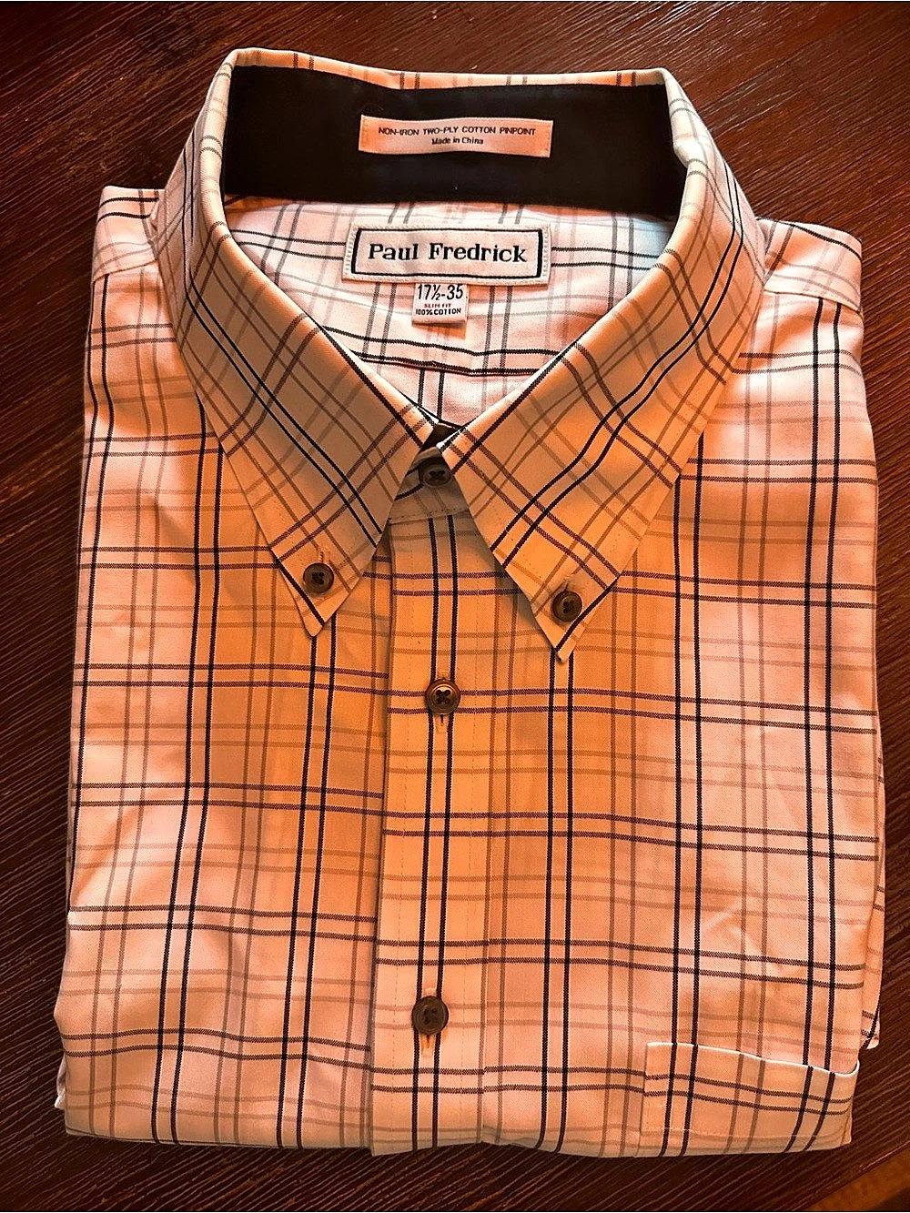 Paul Fredrick Non-Iron Two-Ply Cotton Pinpoint Plaid Dress Shirt Plaid Cotton